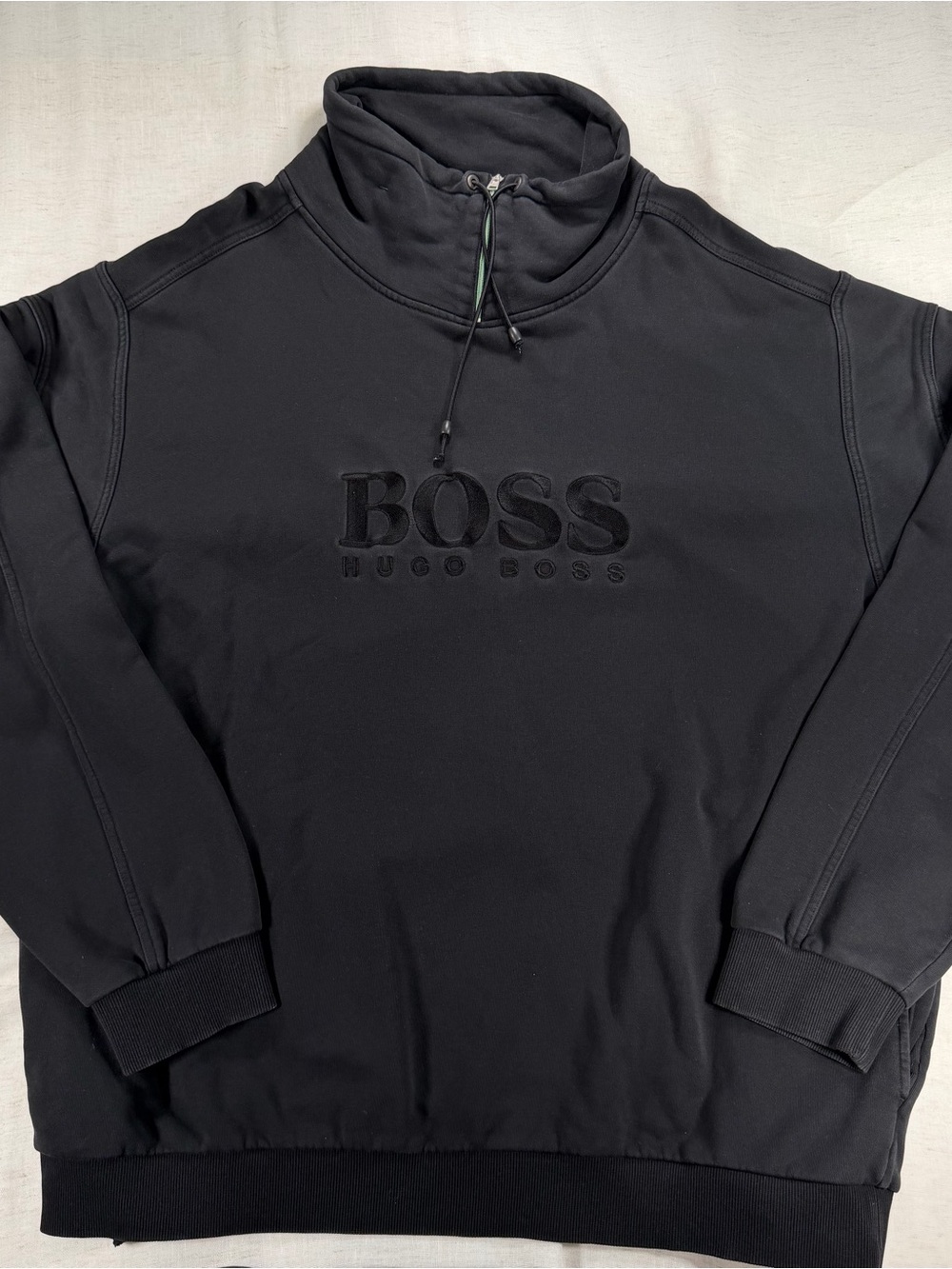 Vintage/Y2K HUGO BOSS Black Pullover Sweatshirt Men's XL Mock Neck 1/4 Zip Logo